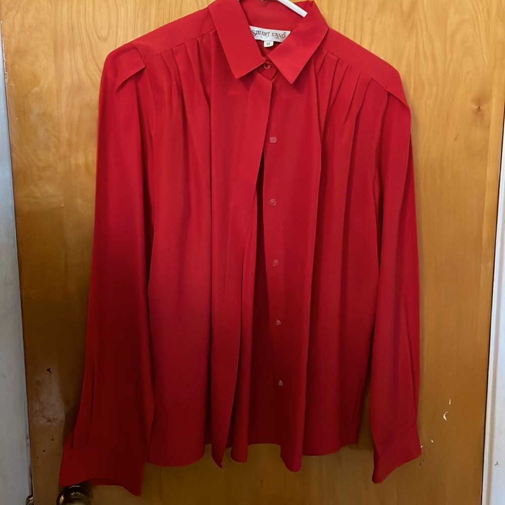 Stuart Lang red vintage blouse shirt button long sleeve 12